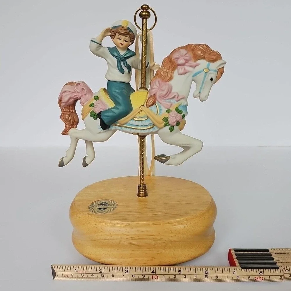 Vintage Breckenridge Designs Carousel Music Box Sailor Boy Porcelain Horse Decor